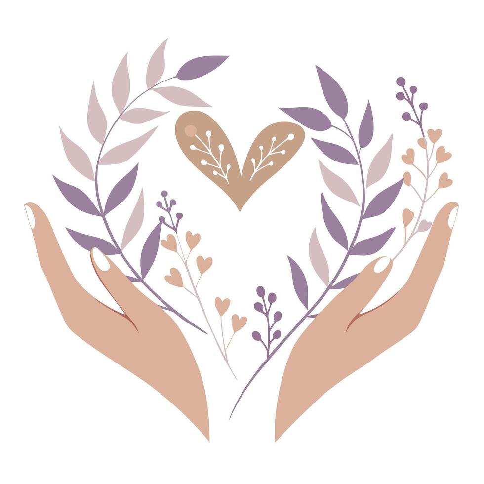 Artistic illustration of a mother's hands forming a heart with floral accents on Happy Mother's Day vector