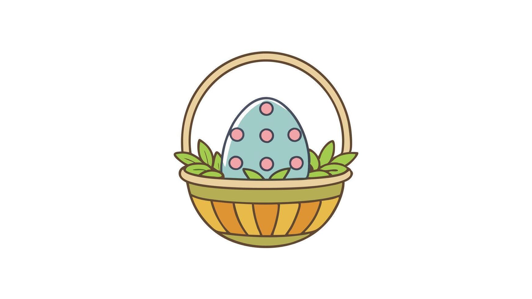 Flat Easter Basket Design. Minimalist Spring Holiday Illustration eggs cute icon card bunny vector