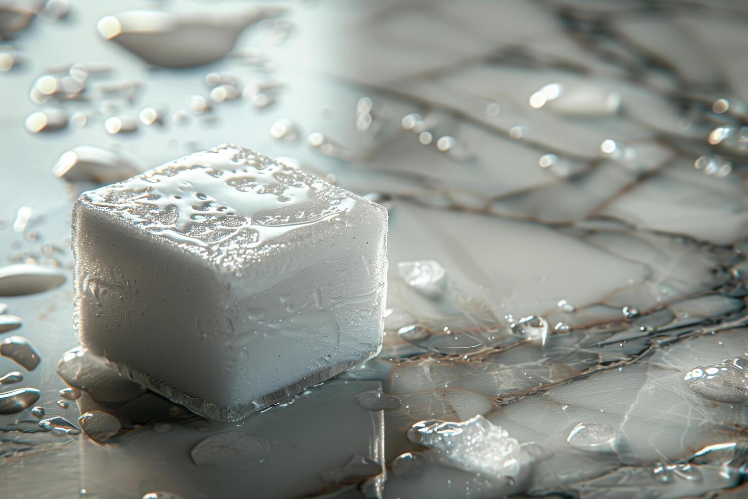 A white cube sitting on a marble surface photo