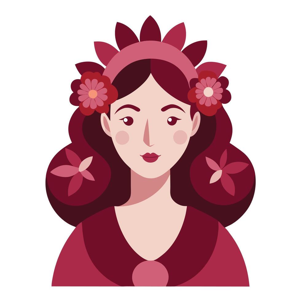 Stylized portrait of a mother with flowers in her hair on Happy Mother's Day vector