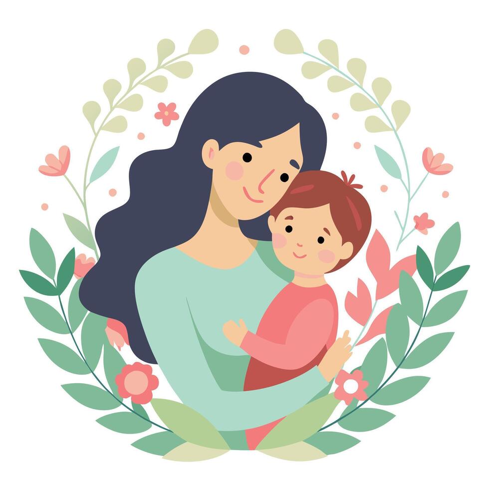Tender depiction of a mother and child sharing love on Happy Mother's Day vector