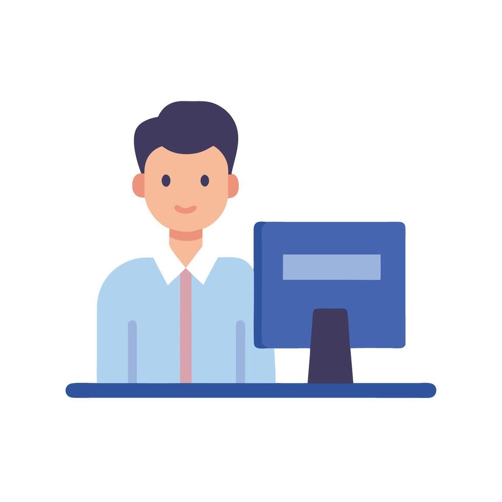 Skilled Employee Operating Accounting Software on a Computer in a Modern Workspace vector