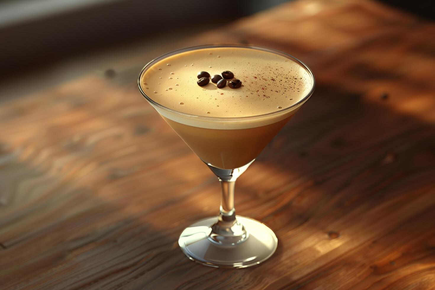 A coffee drink in a glass on a table photo