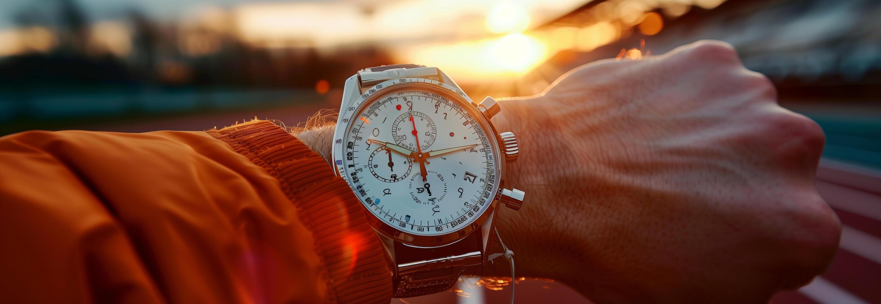 A person wearing a watch on a running track photo