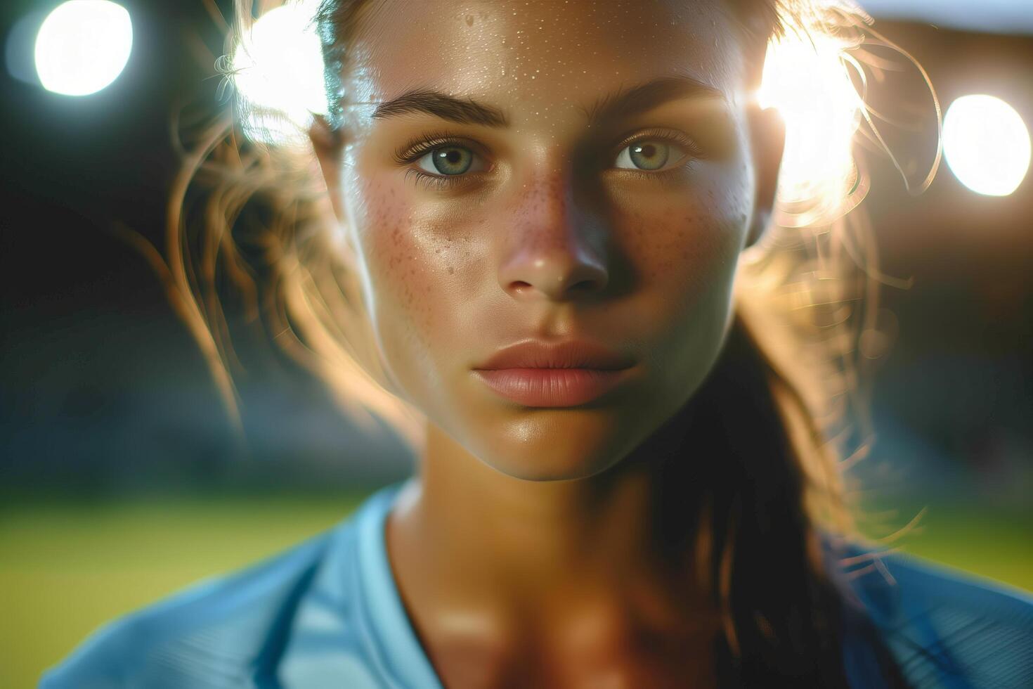 A woman with a soccer ball on her head photo