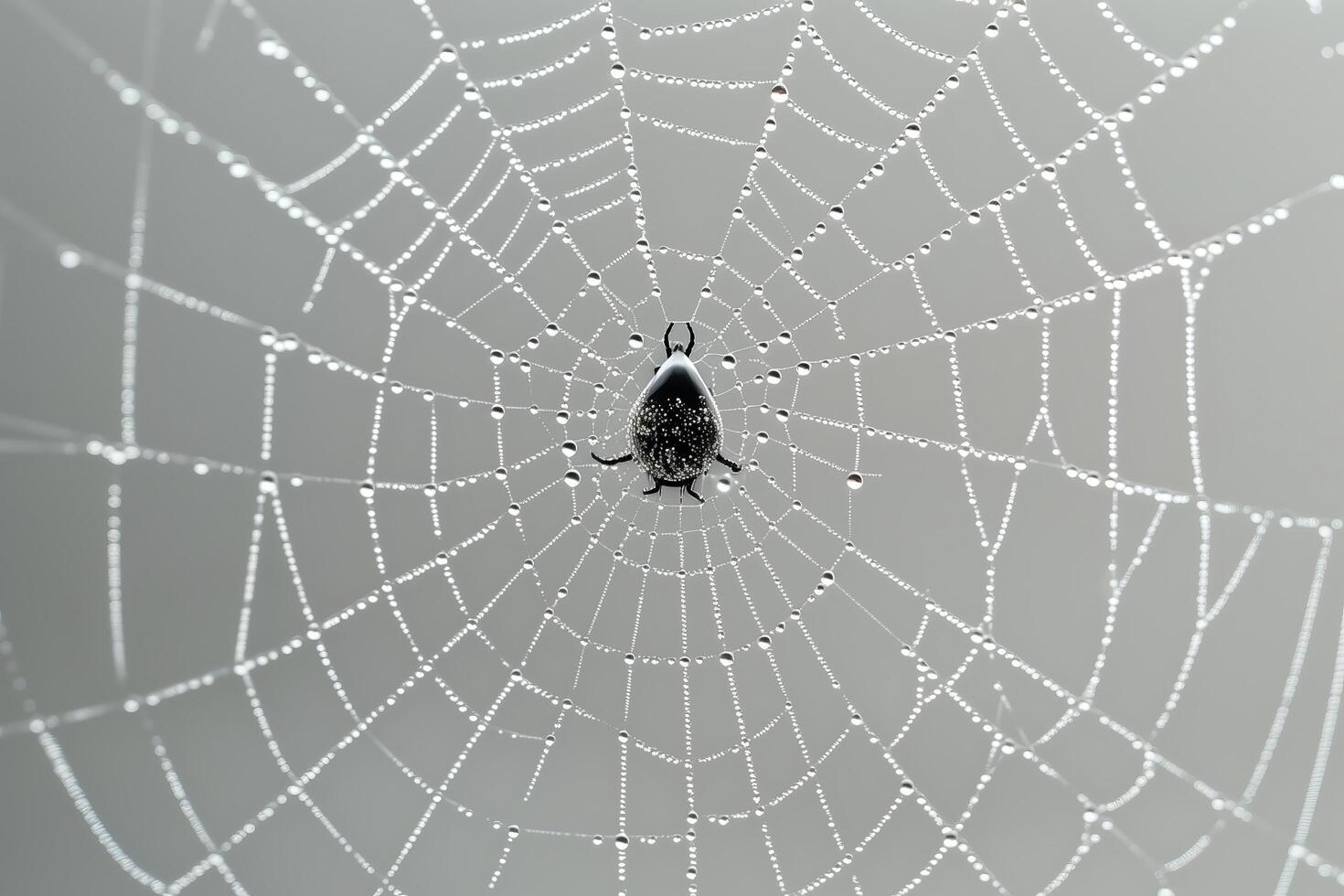 A spider is sitting on a web with dew drops photo