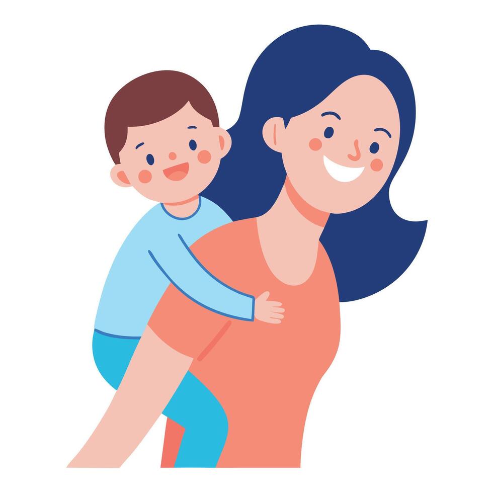 Joyful Mothers Day Illustration of a Mother Giving Her Child a Piggyback Ride with Lively Energy vector