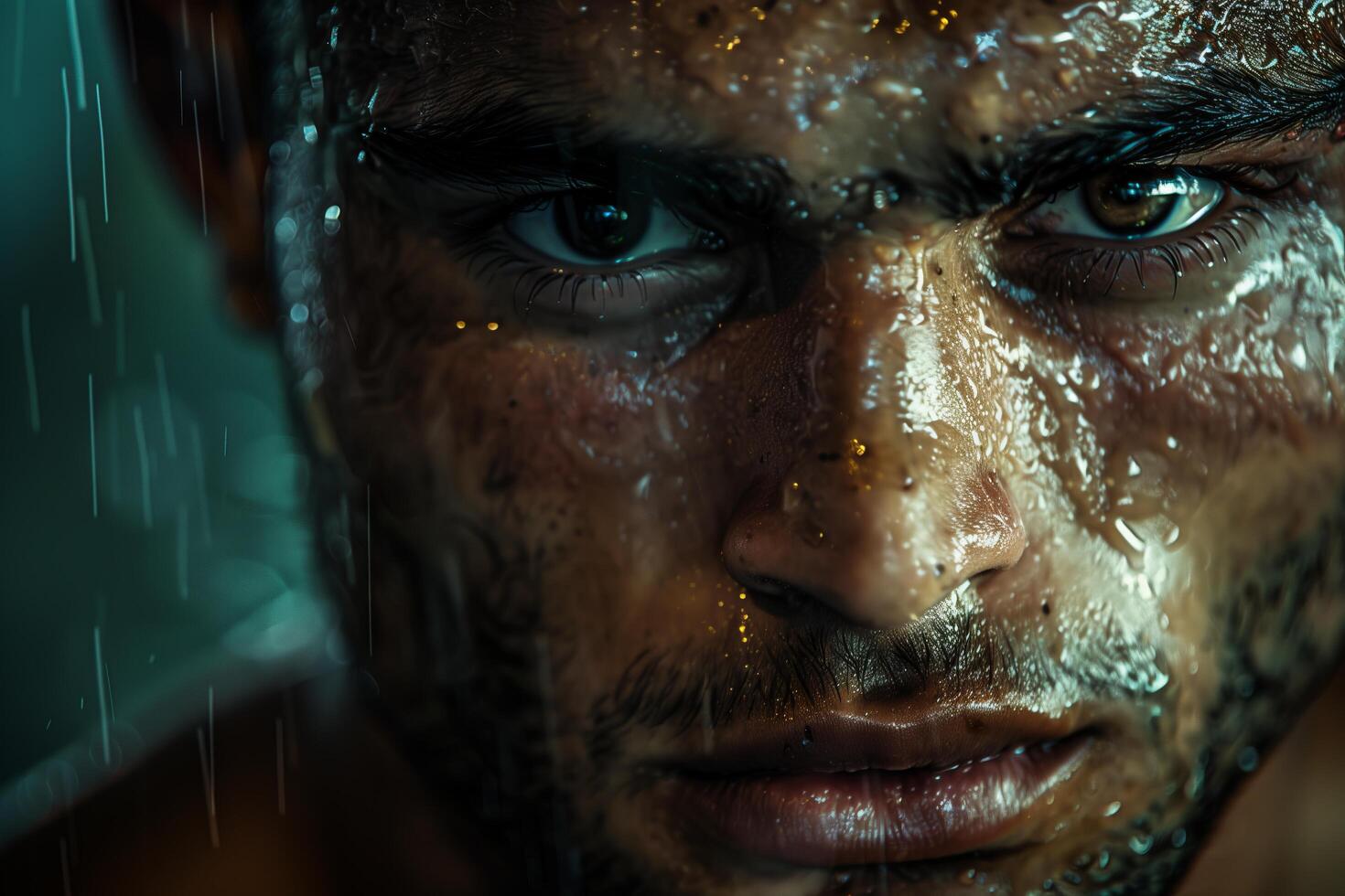 A man with wet hair and a wet face photo