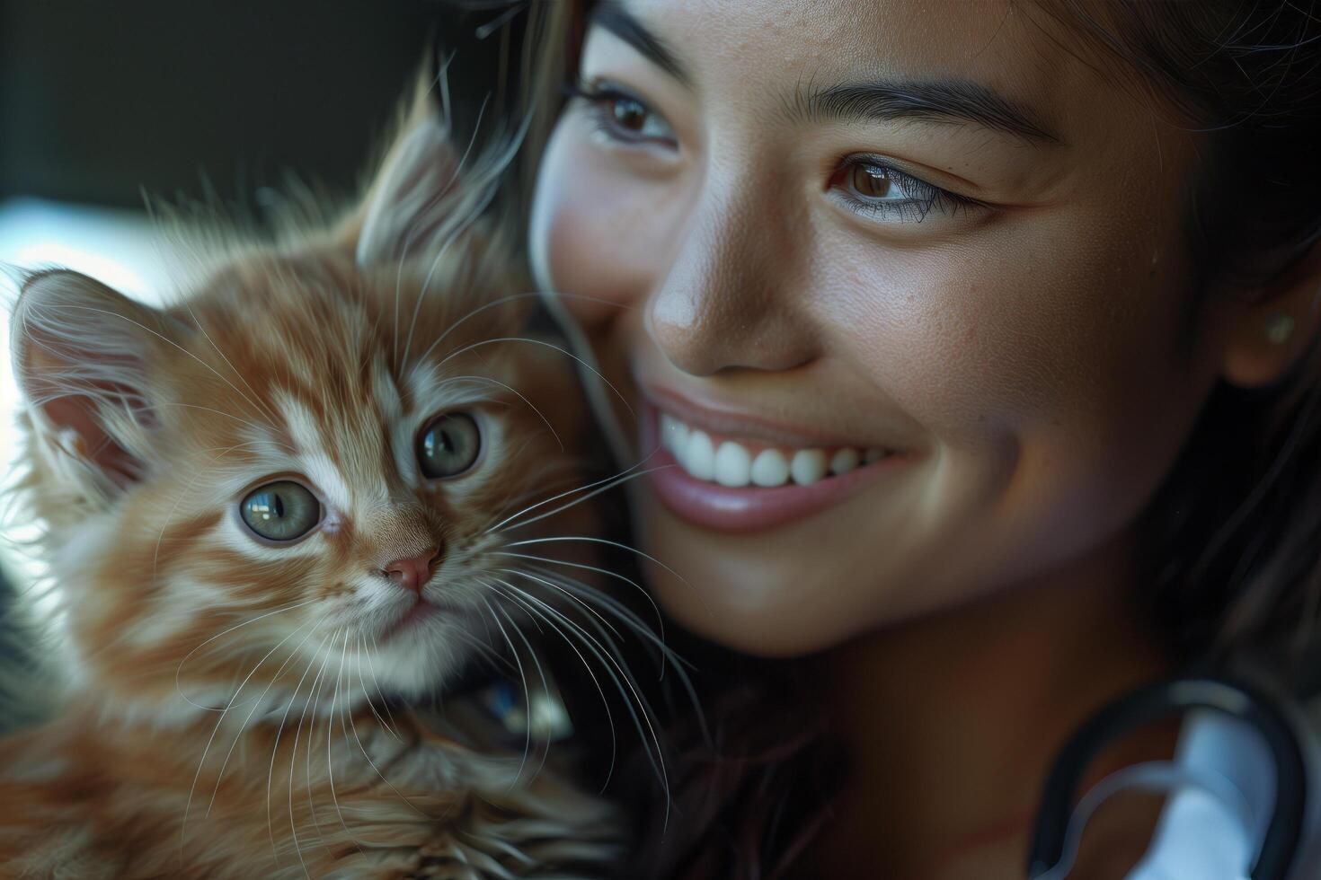 A woman holding a cat photo