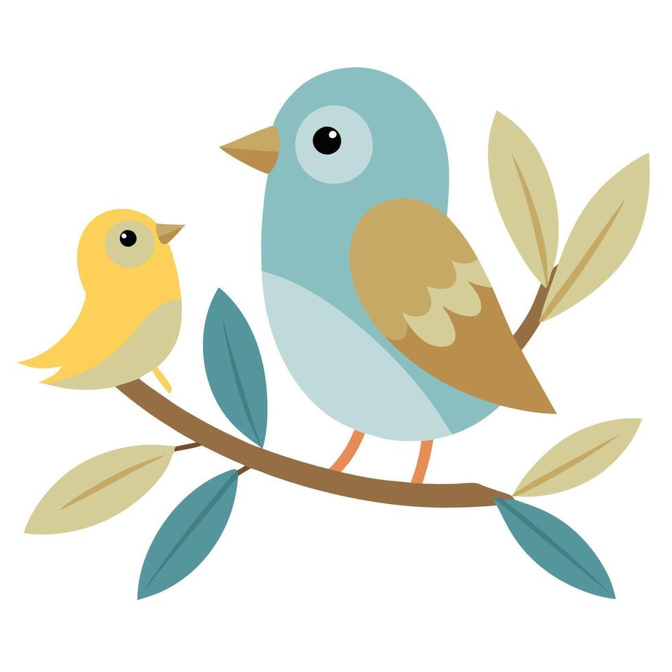 Charming illustration of a mother and baby bird on a branch on Happy Mother's Day vector