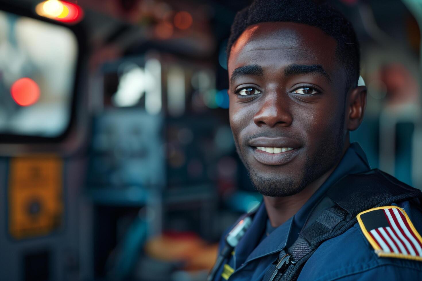 A black man in uniform smiling photo