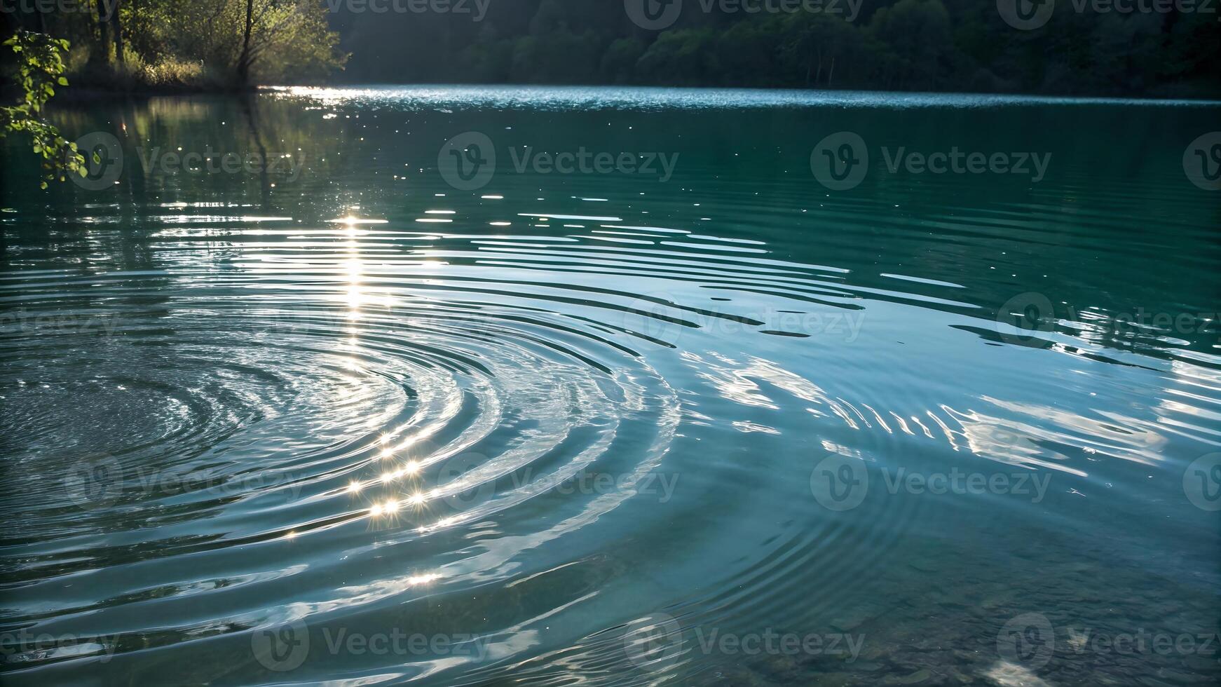 Calm lake water ripples reflecting sunlight in serene forest setting for nature enthusiasts and photographers seeking tranquil outdoor scenes photo