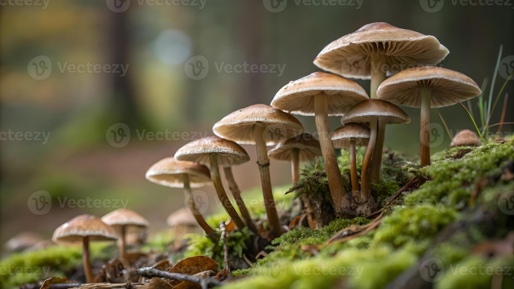 Mushroom cluster in vibrant forest setting for nature enthusiasts and photographers exploring the beauty of woodland ecosystems with stunning close-up details photo