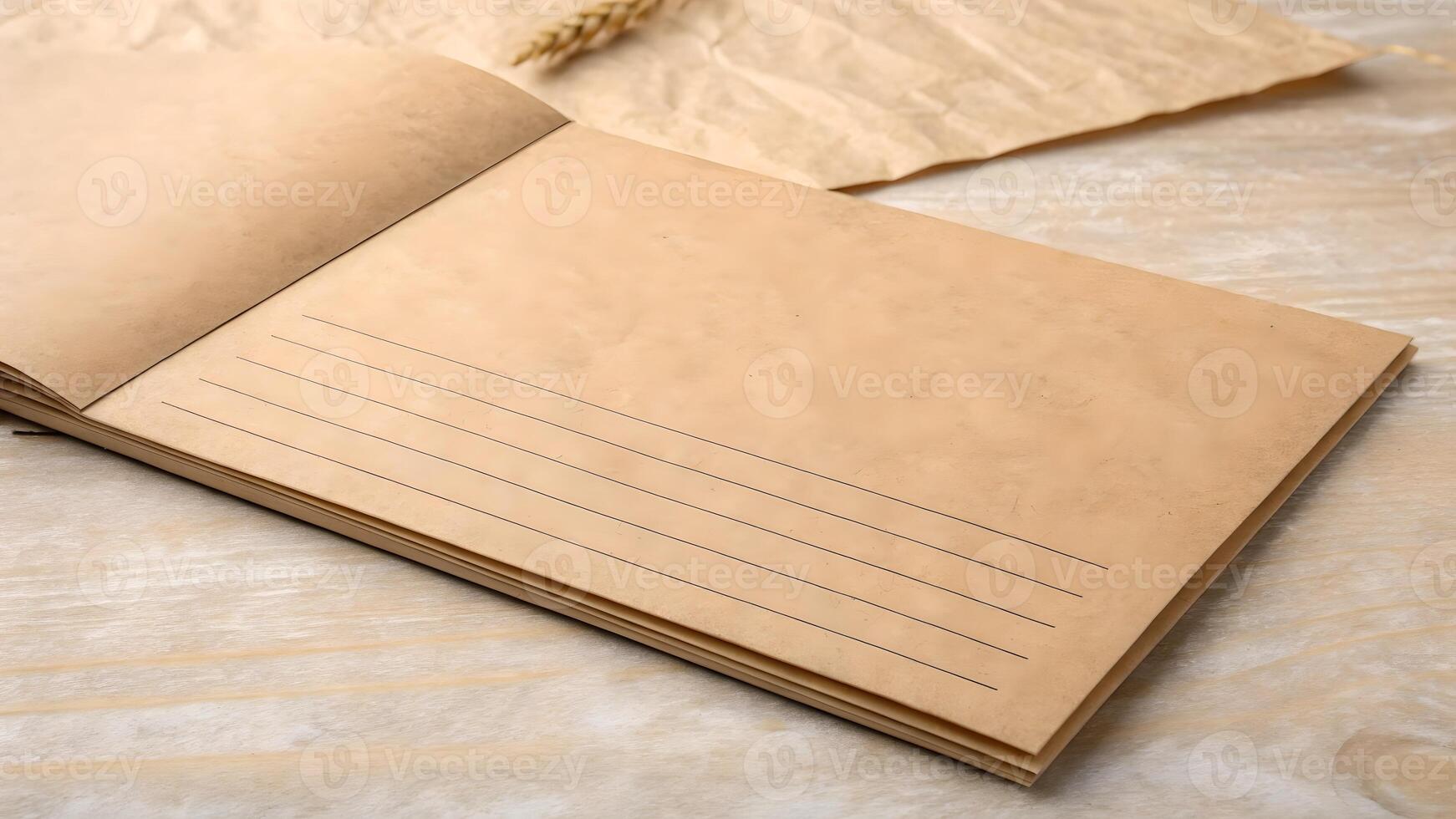 Vintage notebook rustic charm wooden desk photographers and designers for creative projects photo