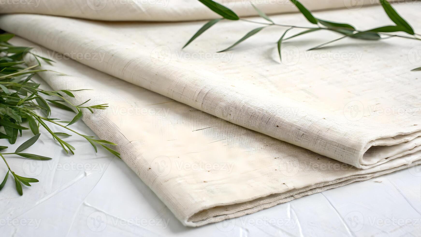 Soft Linen Fabric with Elegant Greenery for Home Decor and Photography Projects photo