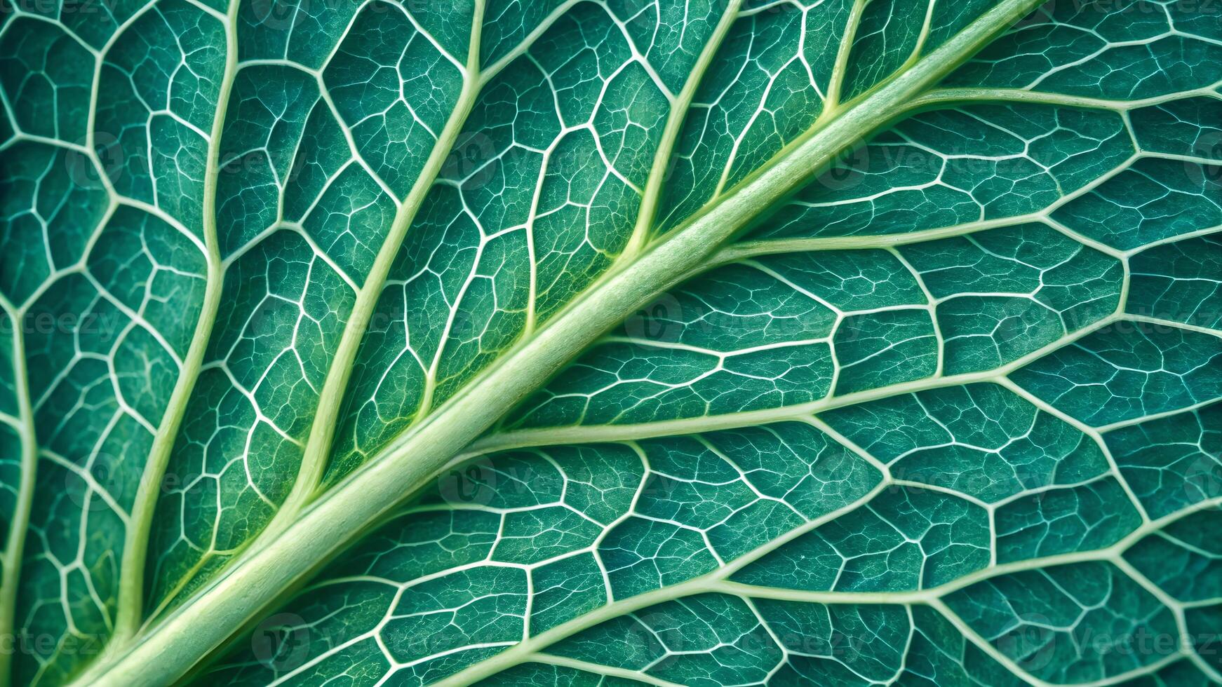 Close-up of vibrant green leaf with intricate vein patterns, perfect for nature enthusiasts and botanical studies photo