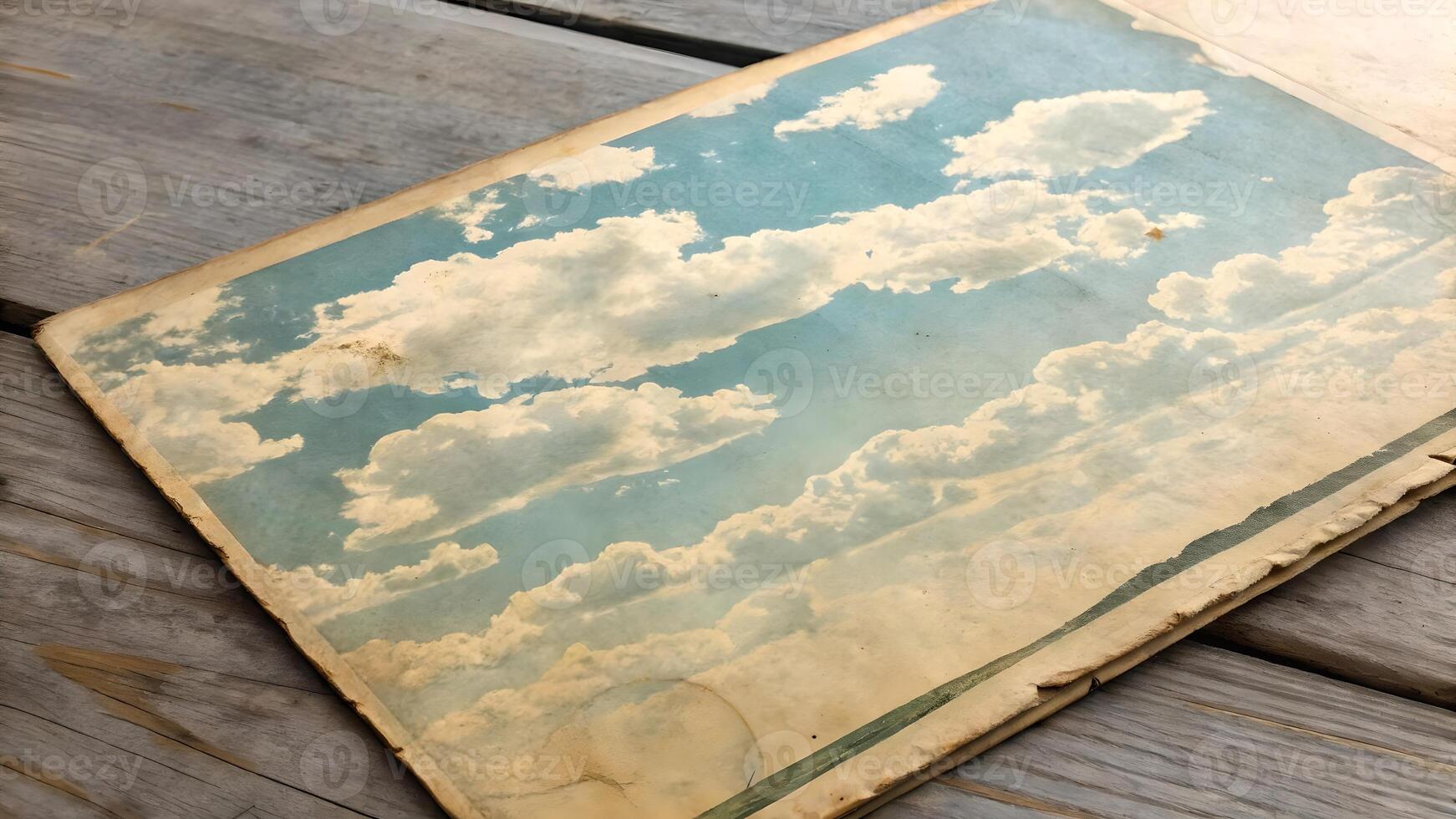 Vintage Cloud Painting Detailed Artwork on Wooden Table for Designers and Artists Seeking Unique Backgrounds photo