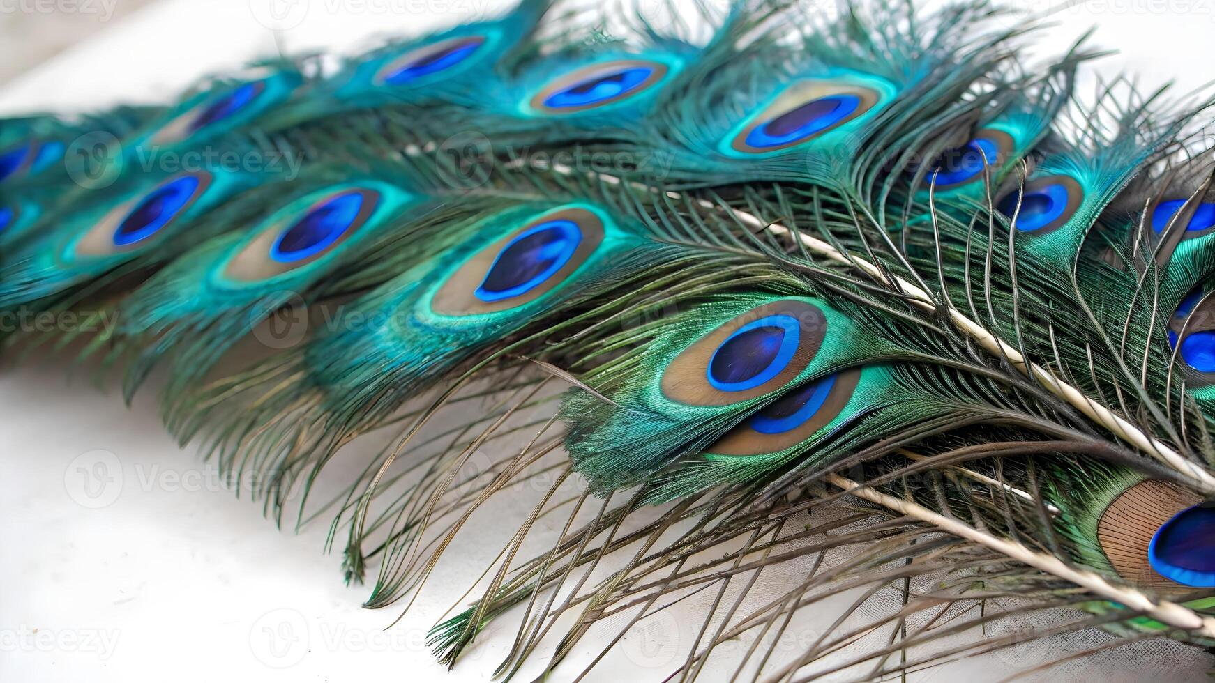 Vibrant Peacock Feather Display Close-Up for Nature Enthusiasts and Wildlife Photography Lovers, Stunning Blue Plumage in Detailed Macro Shot Perfect for Artistic Projects and Designers photo
