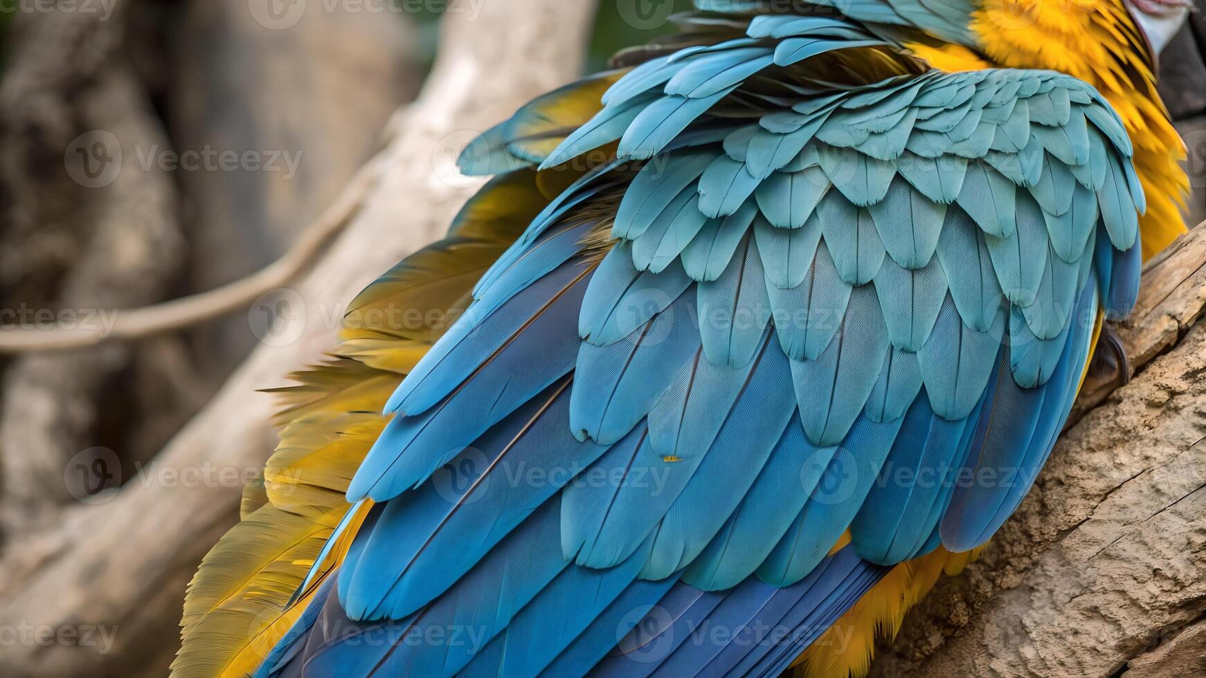 Vibrant Blue Macaw Feathers Close-Up Nature Photography for Wildlife Enthusiasts and Designers Seeking High-Quality Bird Images for Creative Projects photo