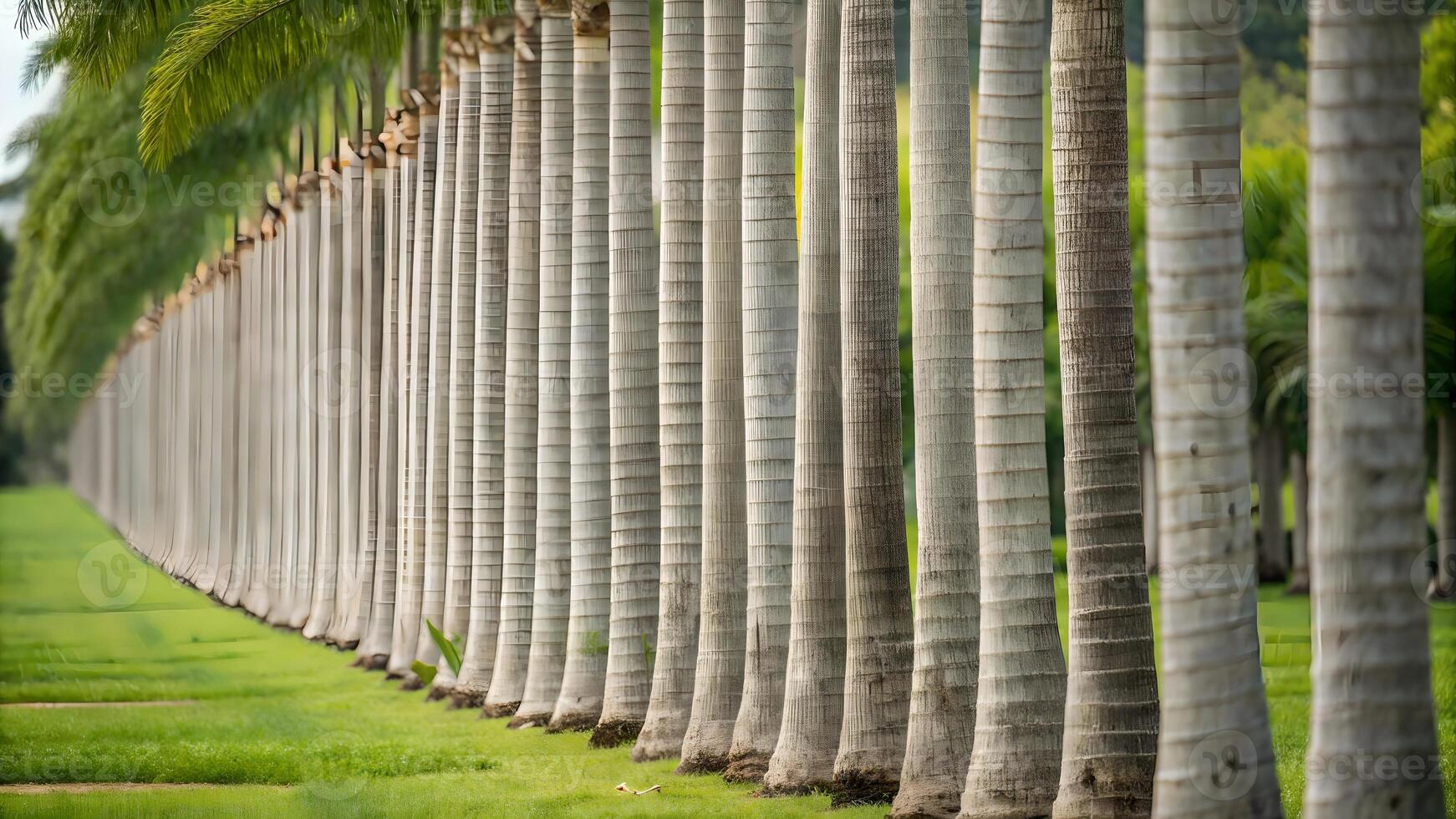 Palm Trees Lined Up Symmetrically in Tropical Garden for Travel Brochures and Tourism Websites photo