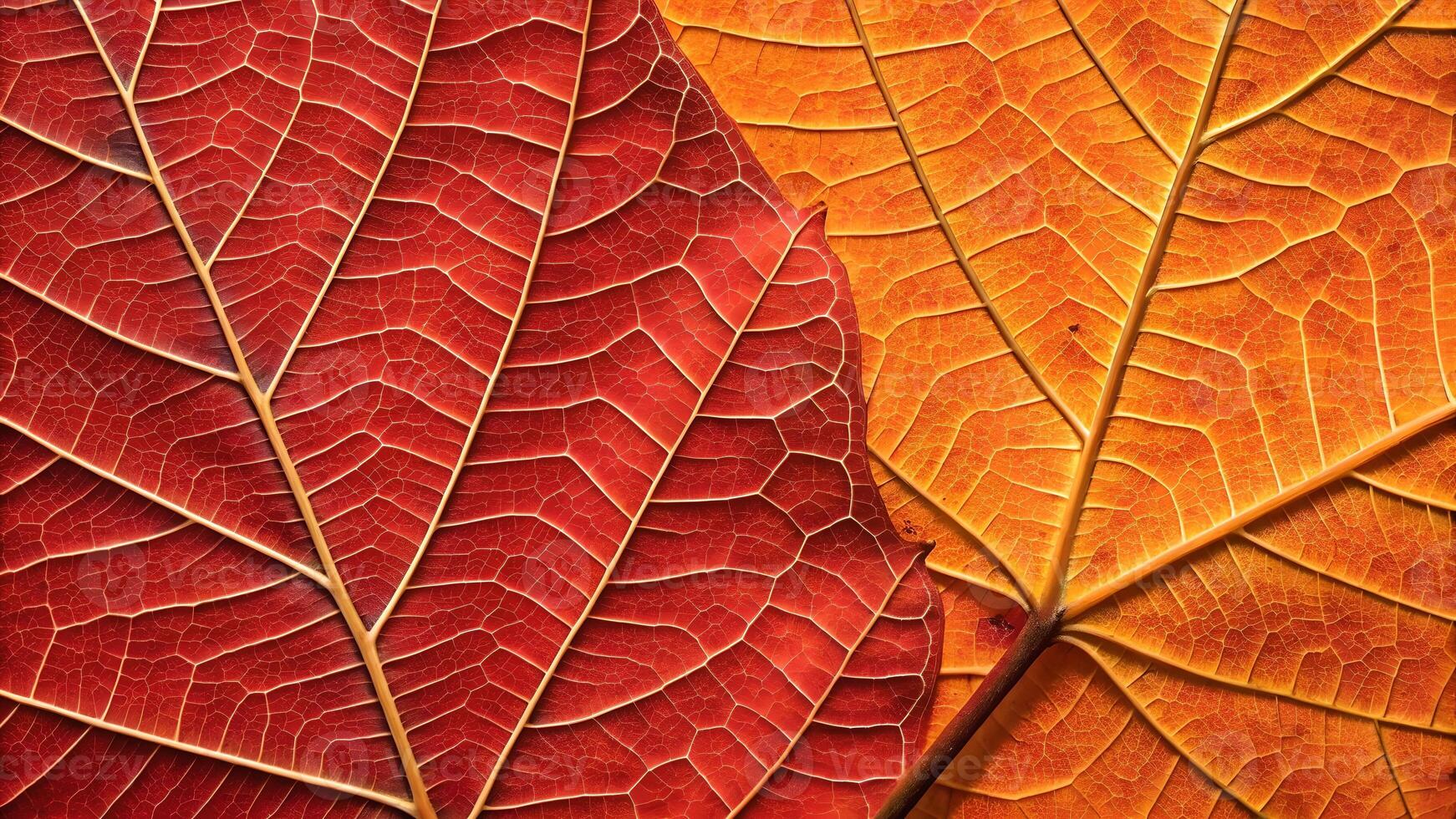 Vibrant autumn leaves with intricate vein patterns captured in stunning close-up for nature enthusiasts and designers seeking seasonal imagery photo