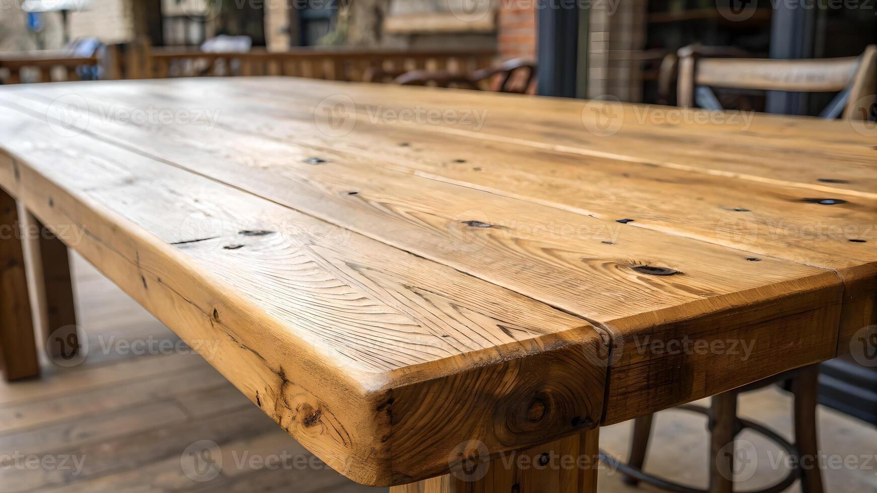 Rustic Wooden Table with Natural Finish in Cozy Indoor Setting for Home Decor Enthusiasts and Interior Designers photo
