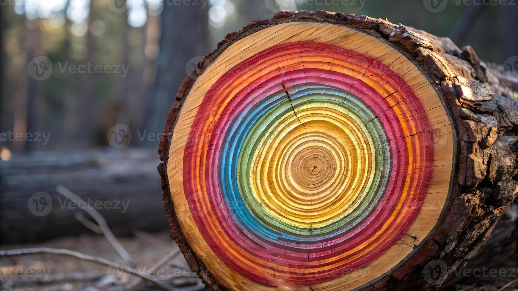 Colorful Tree Rings Vibrant Nature Scene for Designers and Nature Lovers Discover the Beauty of Rainbow Wood in Forests, Perfect for Creative Projects and Environmental Awareness Campaigns photo
