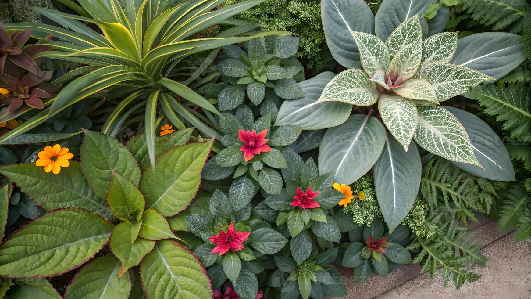 Vibrant Tropical Plants in Lush Garden for Home Decorators and Landscape Designers photo