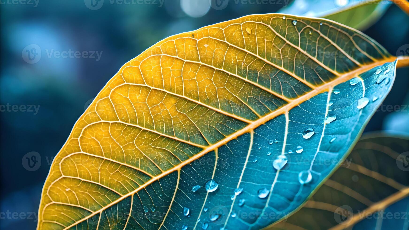 Colorful leaf with water droplets in nature for photographers and designers photo