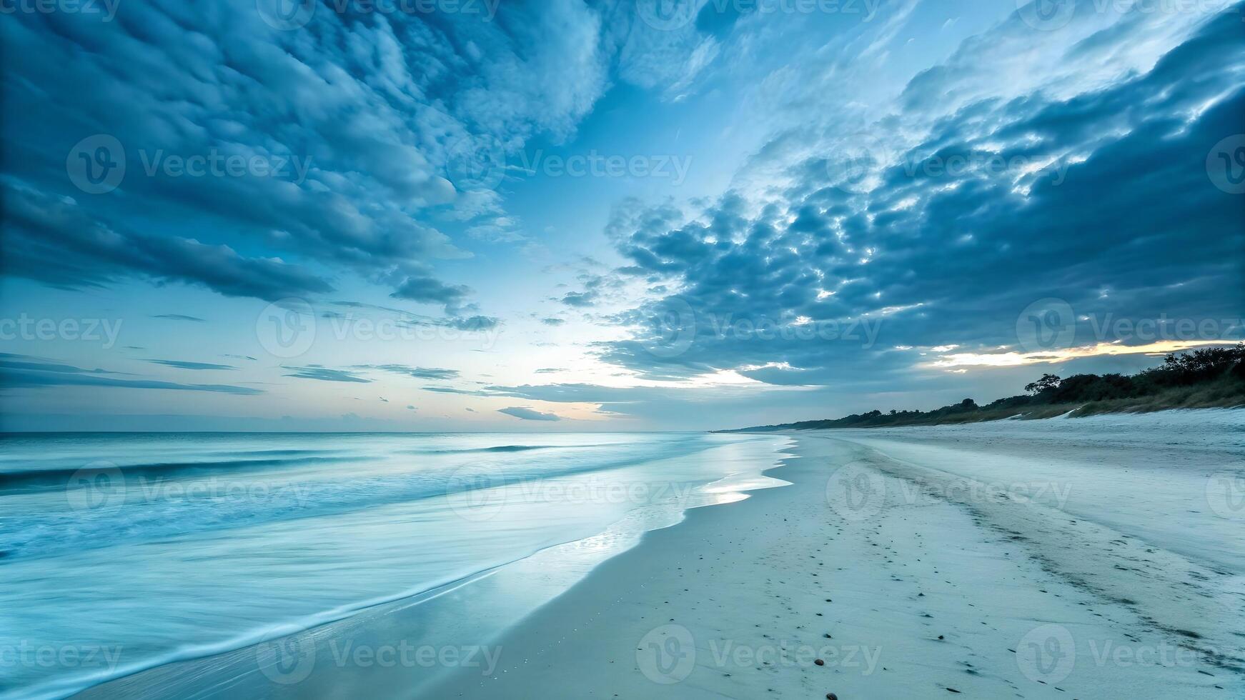 Serene beach sunset with stunning cloudscape for travel enthusiasts and nature lovers seeking peaceful coastal views photo