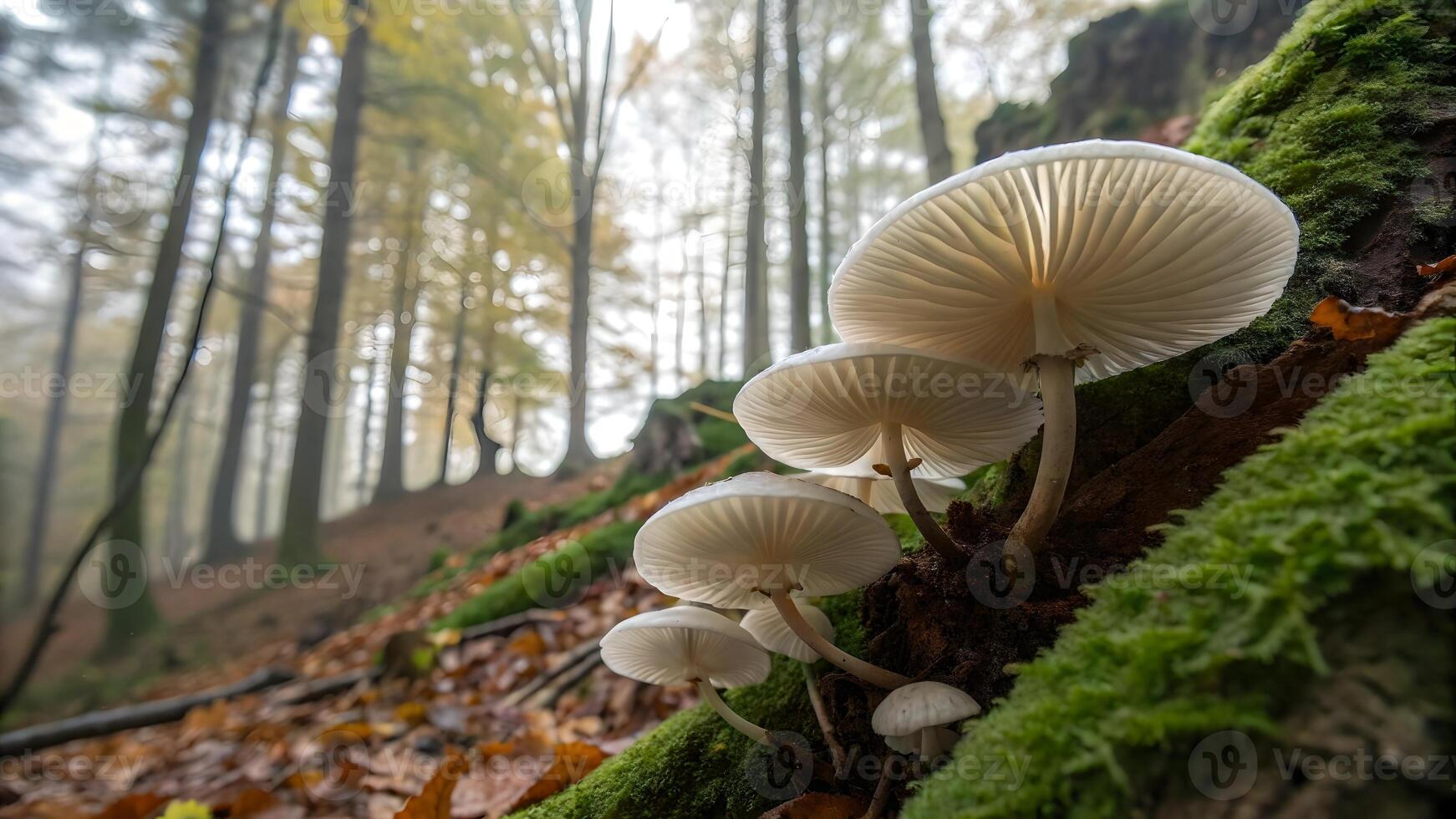 Mushrooms in Enchanted Forest Close-Up for Nature Lovers and Photography Enthusiasts Discovering the Mystical Beauty of Autumn Woods photo