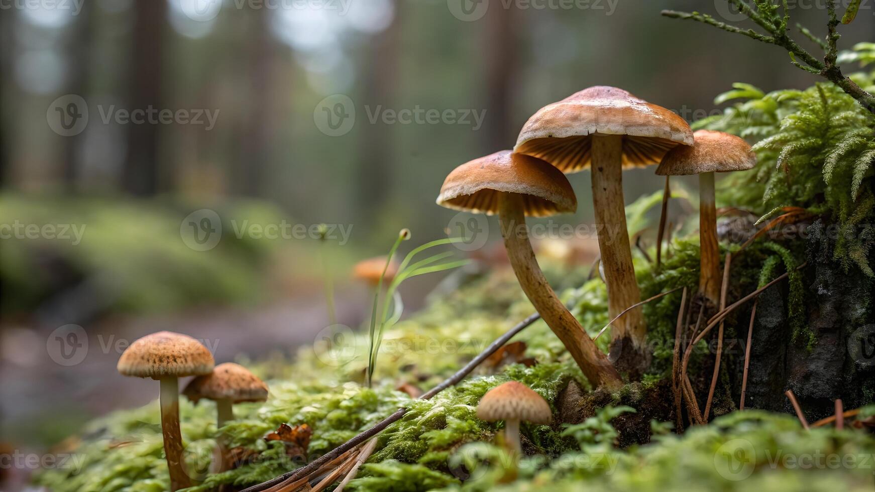 Mushrooms in Enchanted Forest Landscape for Nature Lovers and Photography Enthusiasts Discover the Magic of Wild Fungi in a Serene Woodland Setting Perfect for Outdoor Explorers and Botanical Artists photo