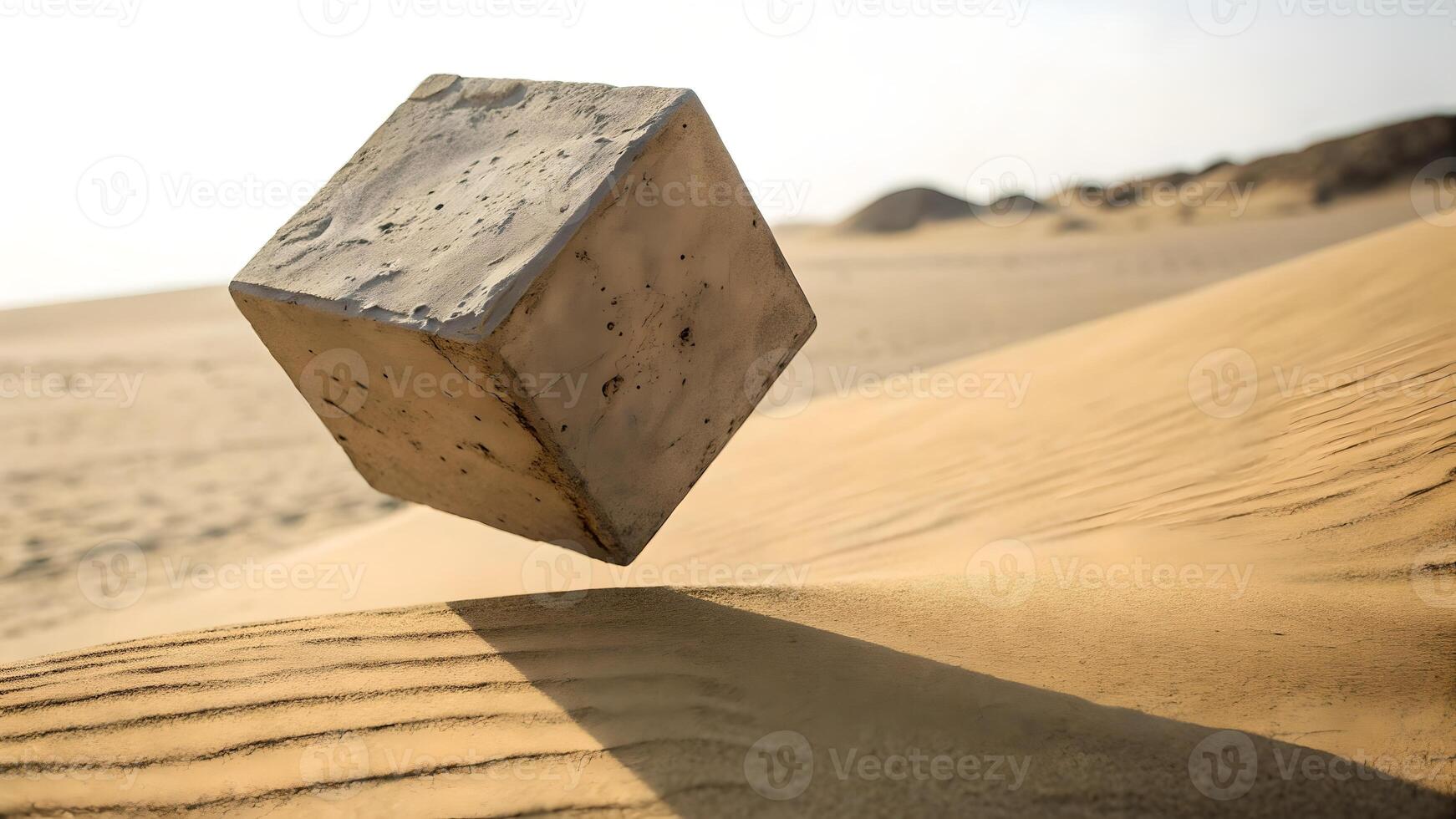 Surreal Floating Cube in Desert Landscape for Creative Designers and Artists Seeking Unique Visual Elements photo