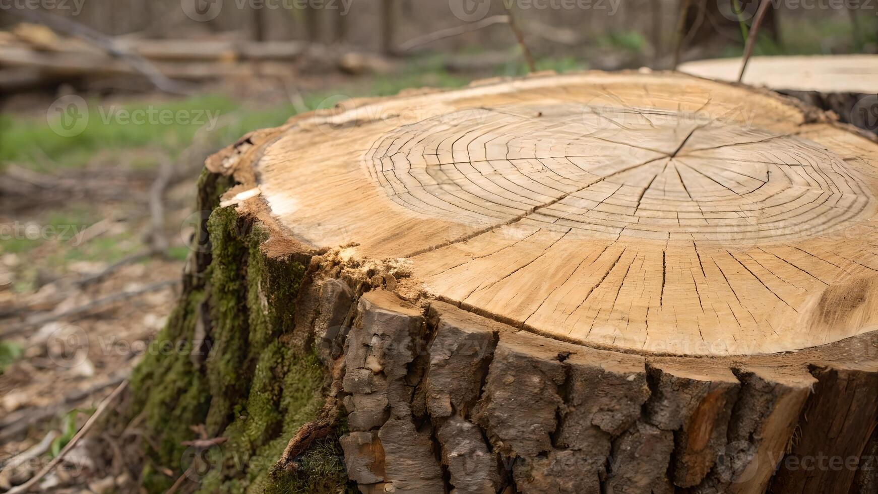 Tree stump detailed cross-section in forest for nature enthusiasts and photographers photo