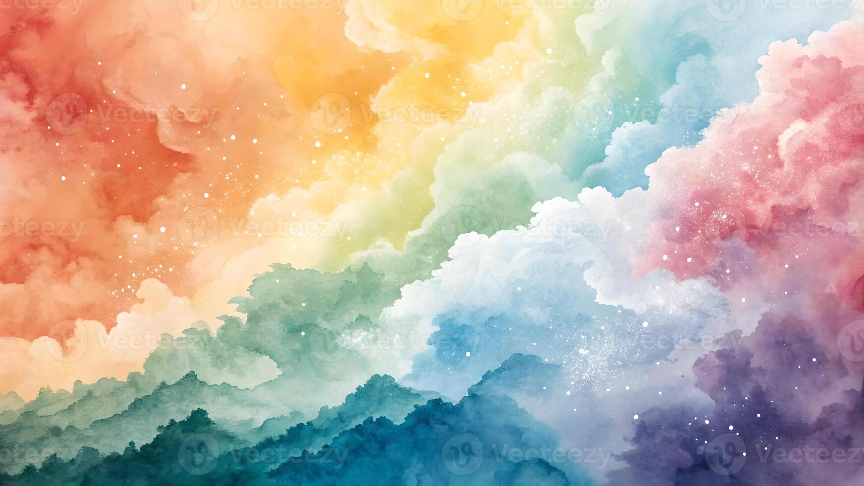 Vibrant Watercolor Sky with Ethereal Clouds and Sparkling Stars for Creative Designers Seeking Inspiring Backgrounds photo