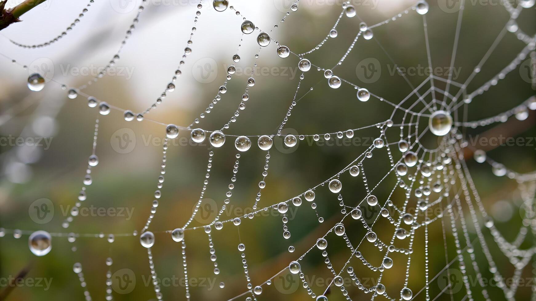 Spiderweb with glistening dew drops in a serene forest setting for nature enthusiasts and photographers photo