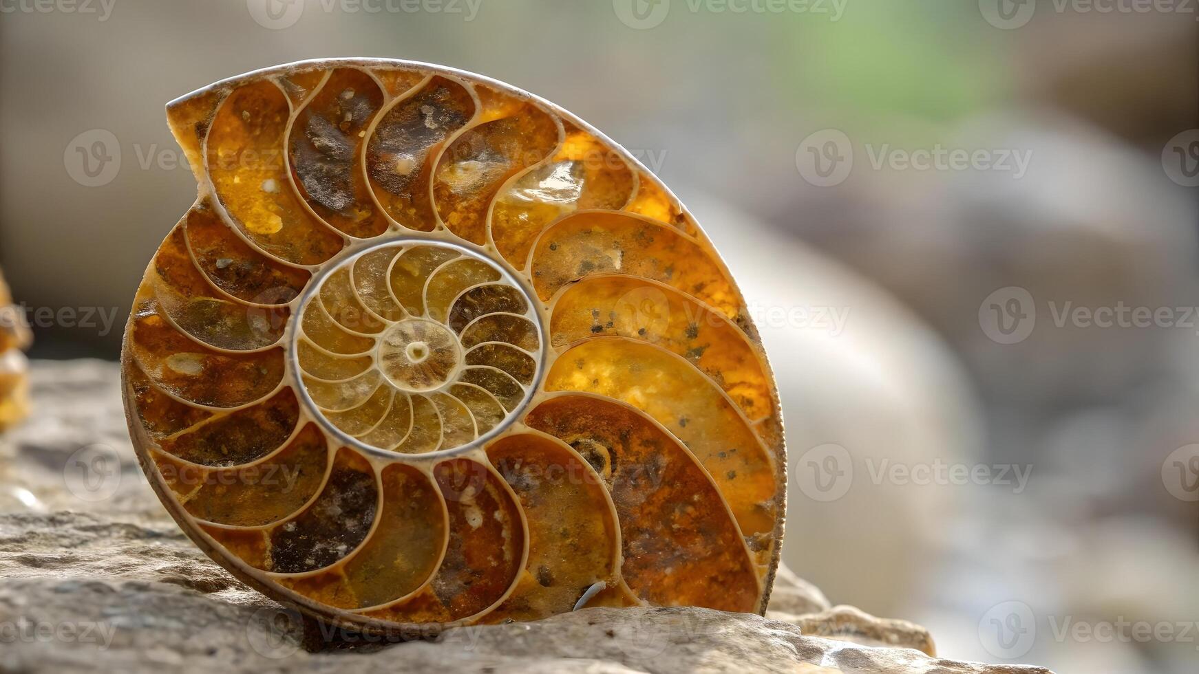 Ammonite Fossil Detailed Close-Up on Rocky Beach for Nature Enthusiasts and Educational Purposes, Featuring Intricate Patterns and Natural Beauty in a Serene Outdoor Setting photo