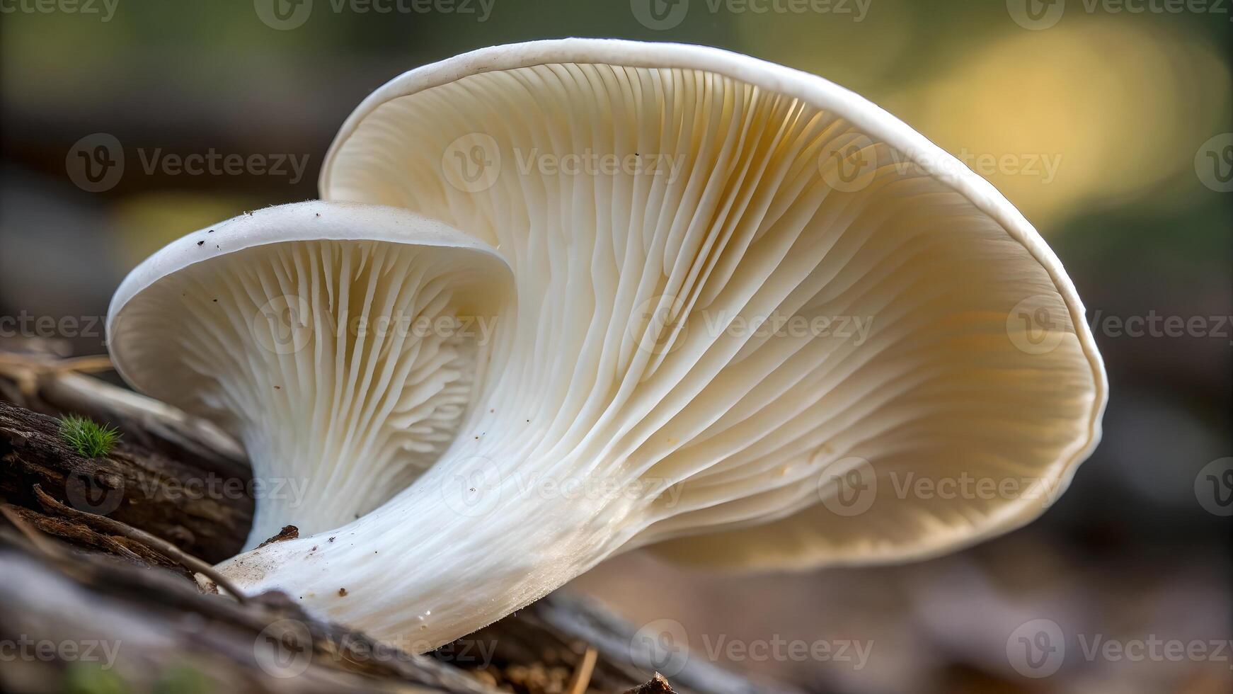 Mushroom with intricate gills in forest setting for nature enthusiasts and photographers photo