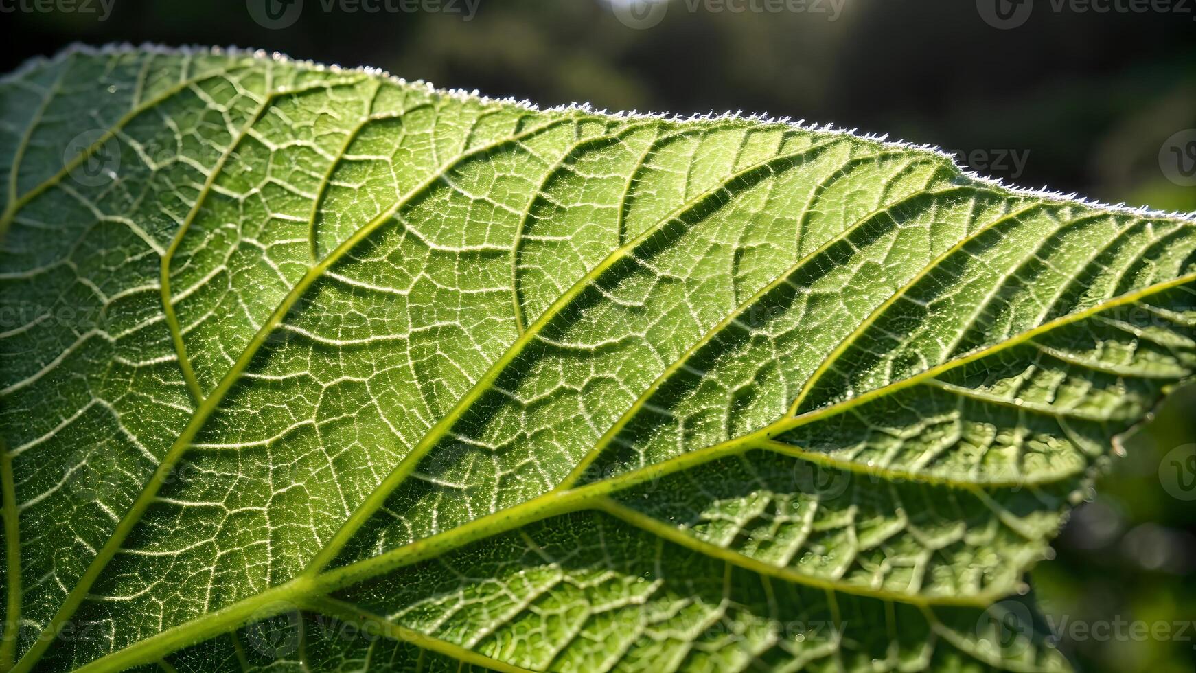 Green leaf detailed texture in natural light for nature enthusiasts and photographers. photo