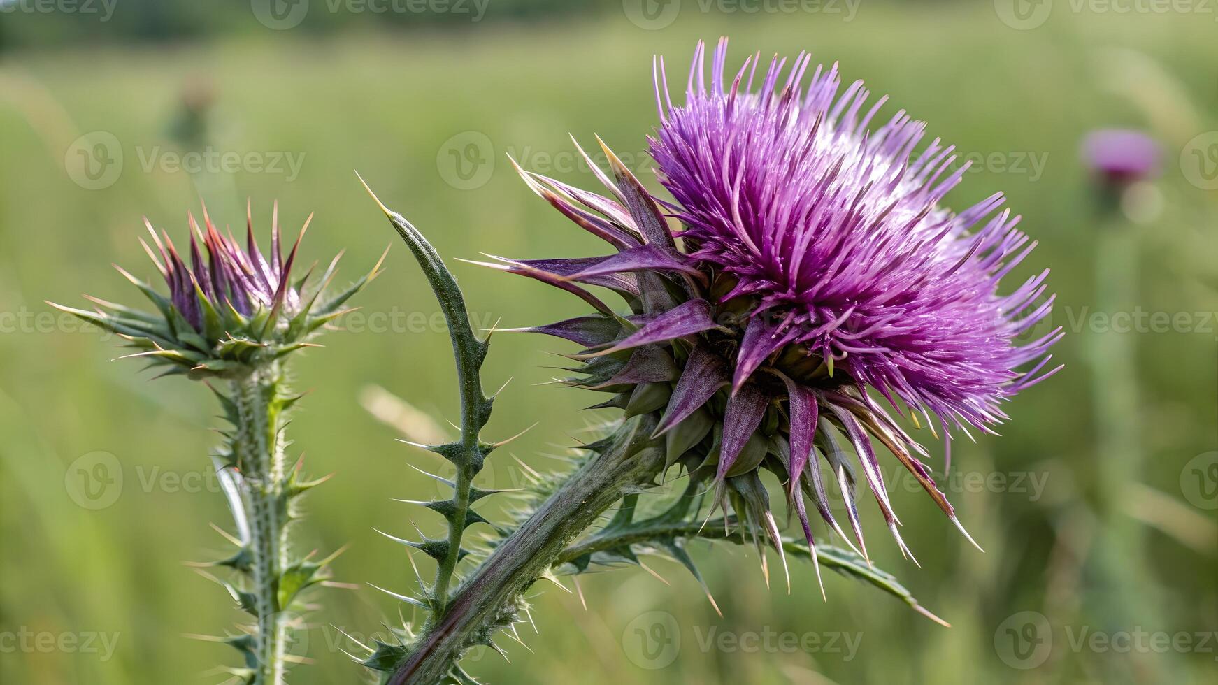 Purple Thistle Flower Vibrant Close-Up in Meadow for Nature Lovers and Botanical Enthusiasts photo