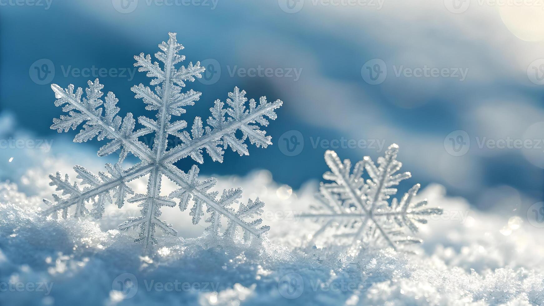 Snowflake crystal clear winter scene for holiday backgrounds and designs photo