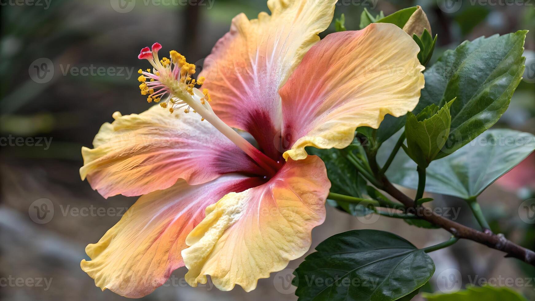 Vibrant Hibiscus Flower Close-Up in Lush Garden for Nature Enthusiasts and Botanical Photographers photo