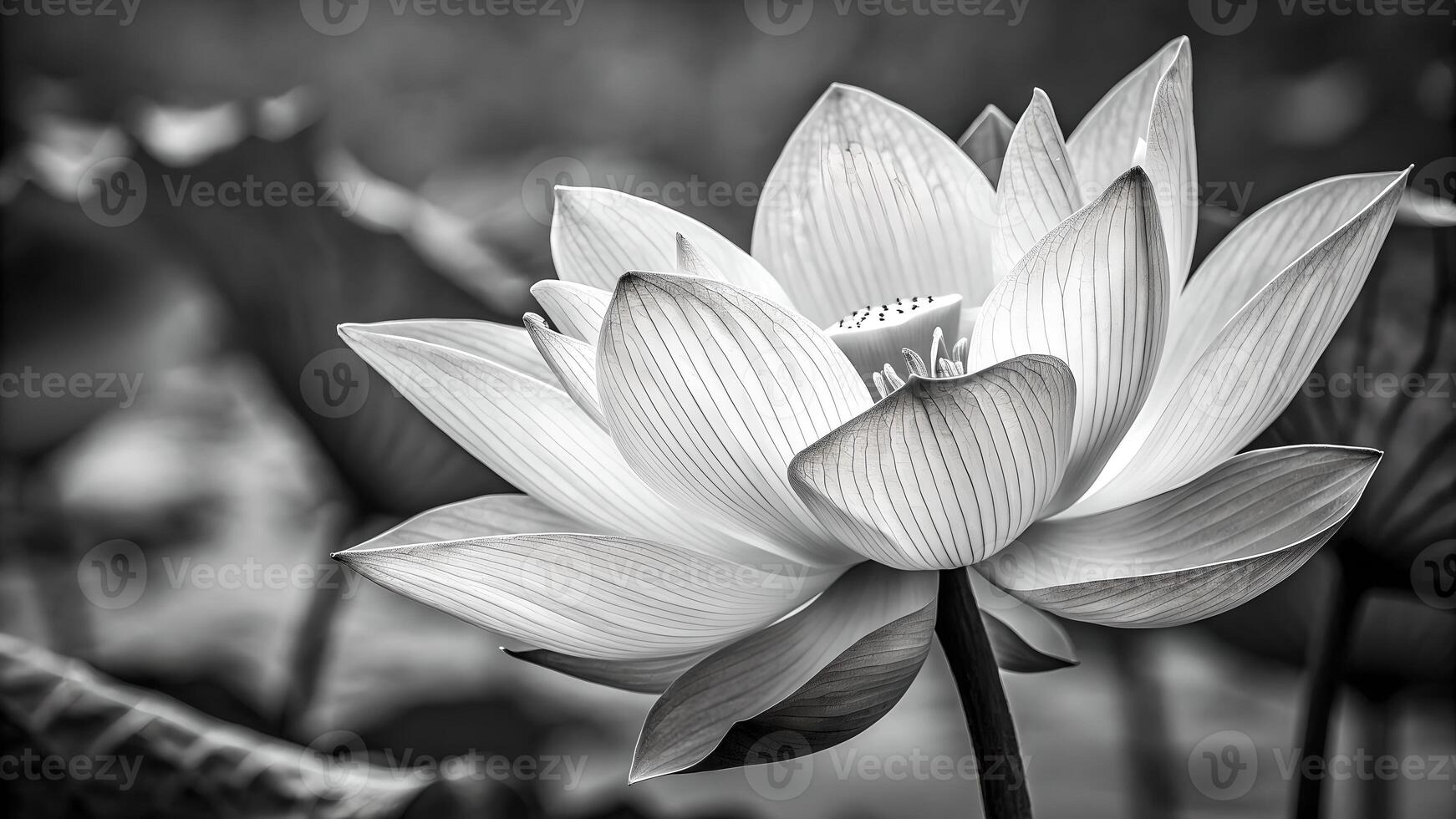 Black and white lotus flower in serene pond for nature enthusiasts and photographers seeking tranquil botanical imagery photo