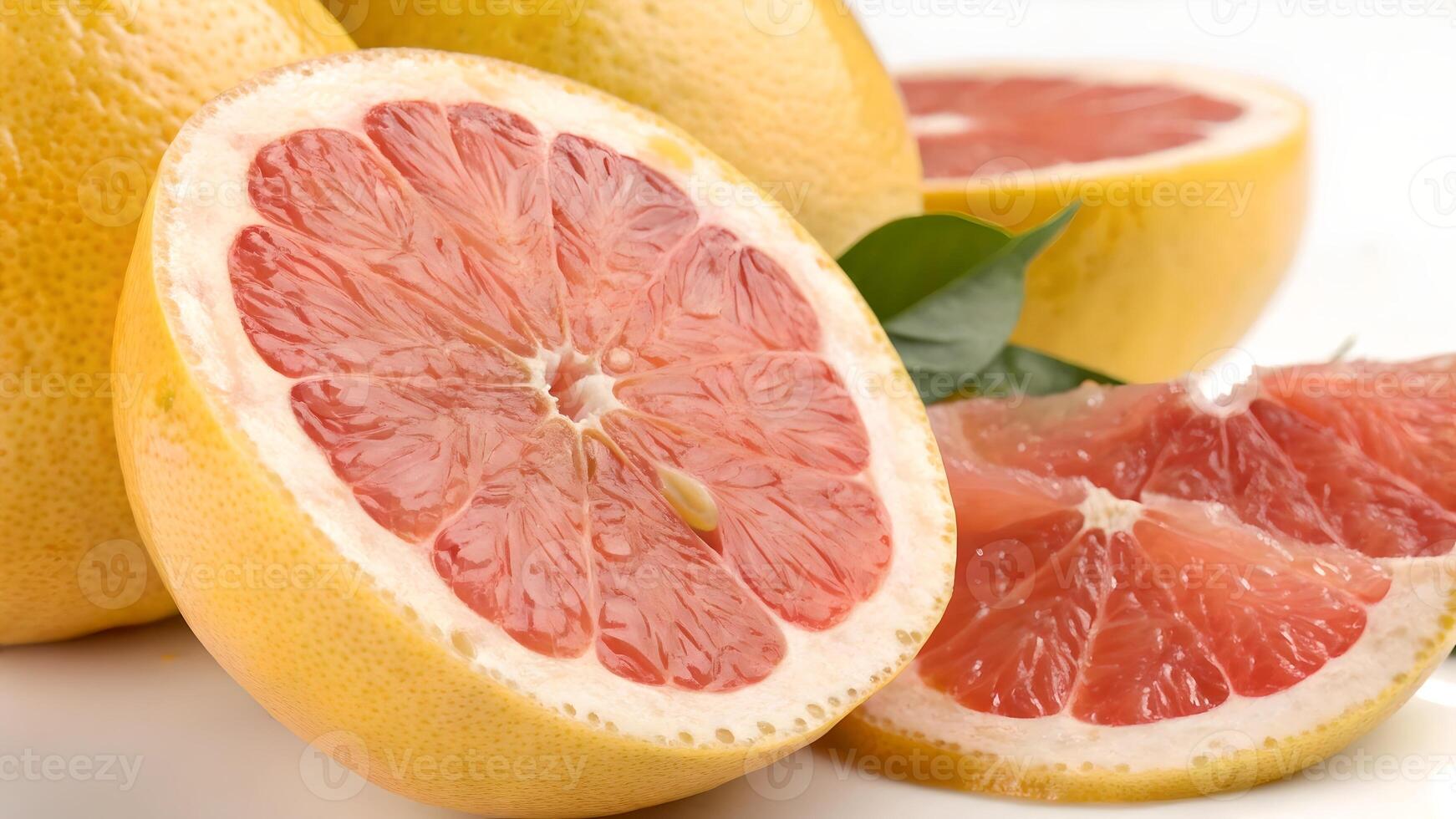 Juicy Grapefruit Halves Vibrant Slices on White Background for Food Bloggers and Recipe Writers photo