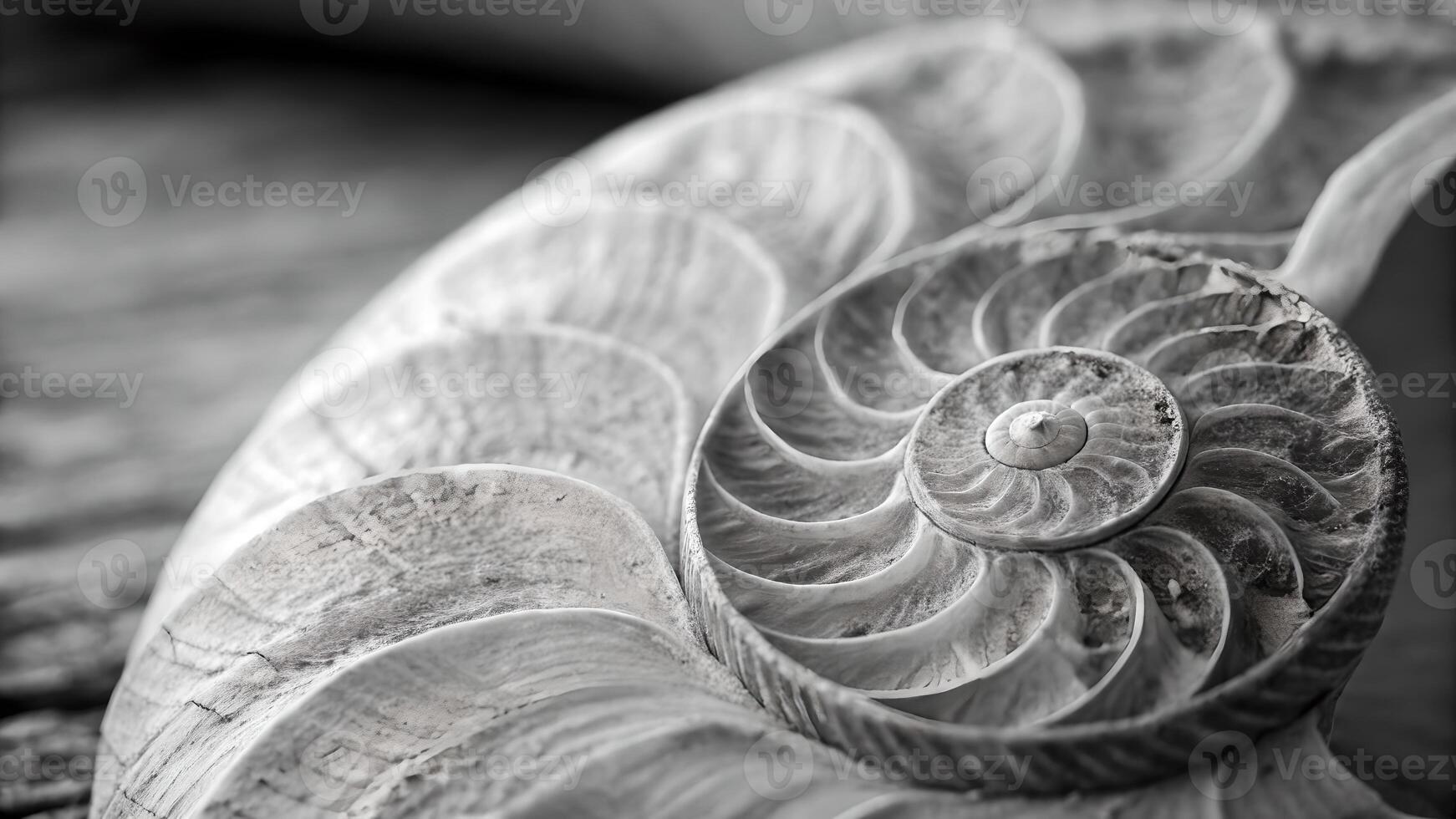 Nautilus Shell Detailed Close-Up in Black and White for Nature Enthusiasts and Designers Seeking High-Quality Stock Images of Ocean Life and Natural Patterns photo