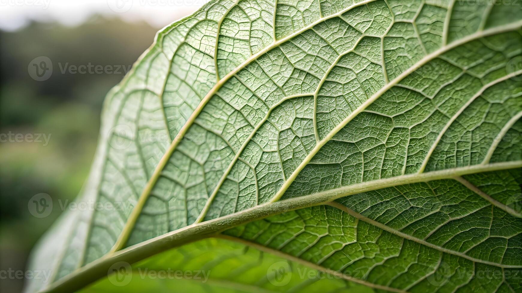 Close-up of a Green Leaf with Intricate Veins in Natural Light for Nature Enthusiasts and Botanical Studies photo