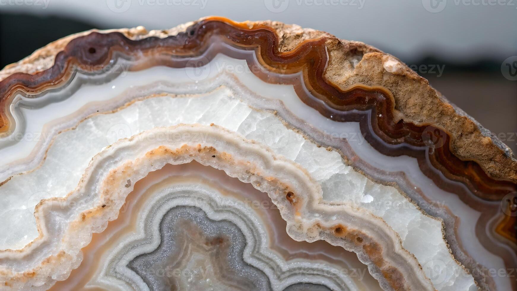 Agate Slice Detailed Close-Up for Nature Enthusiasts and Mineral Collectors, Stunning Natural Patterns in High Resolution Photography, Perfect for Educational Content and Interior Design Inspiration photo