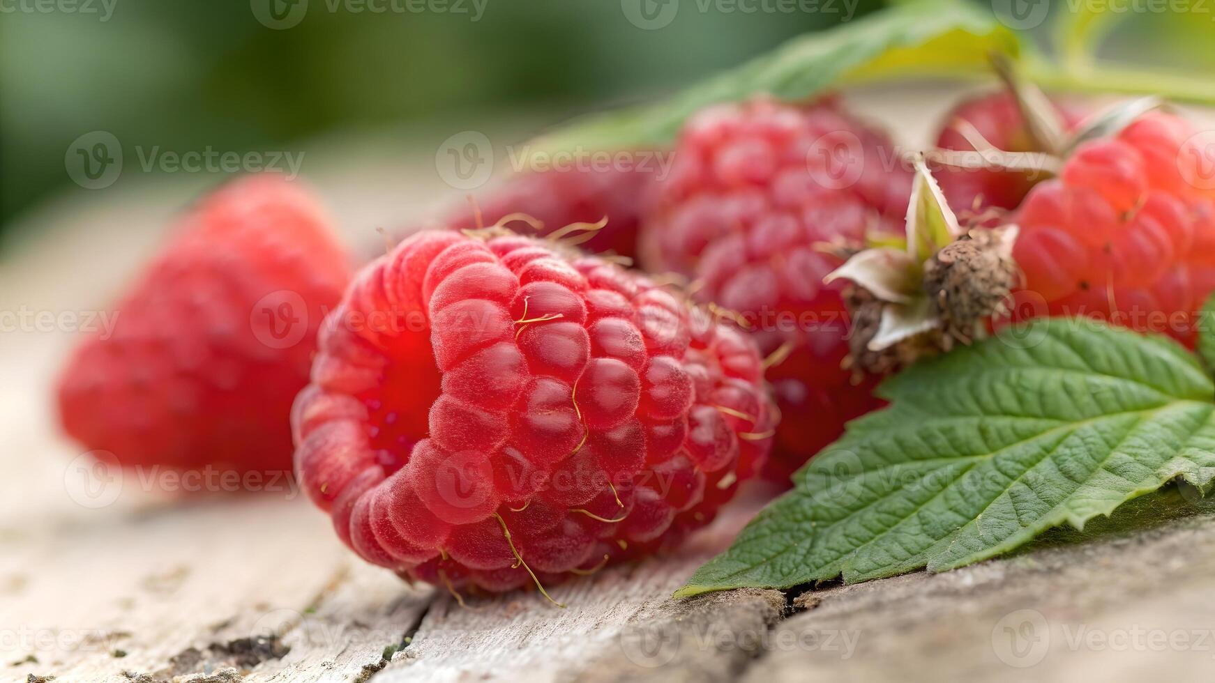 Juicy Raspberries Freshly Picked on Rustic Wooden Table for Healthy Eating and Culinary Enthusiasts photo