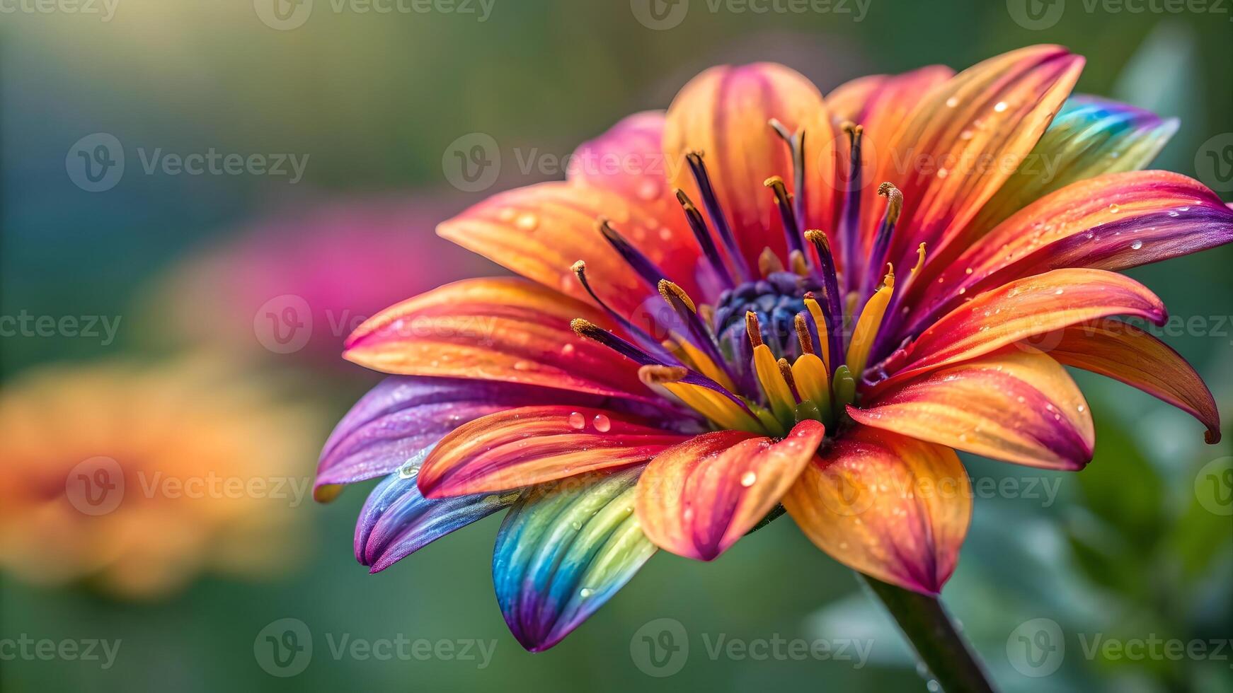 Vibrant Gazania Flower with Dew Drops in Garden for Nature Lovers and Photography Enthusiasts photo
