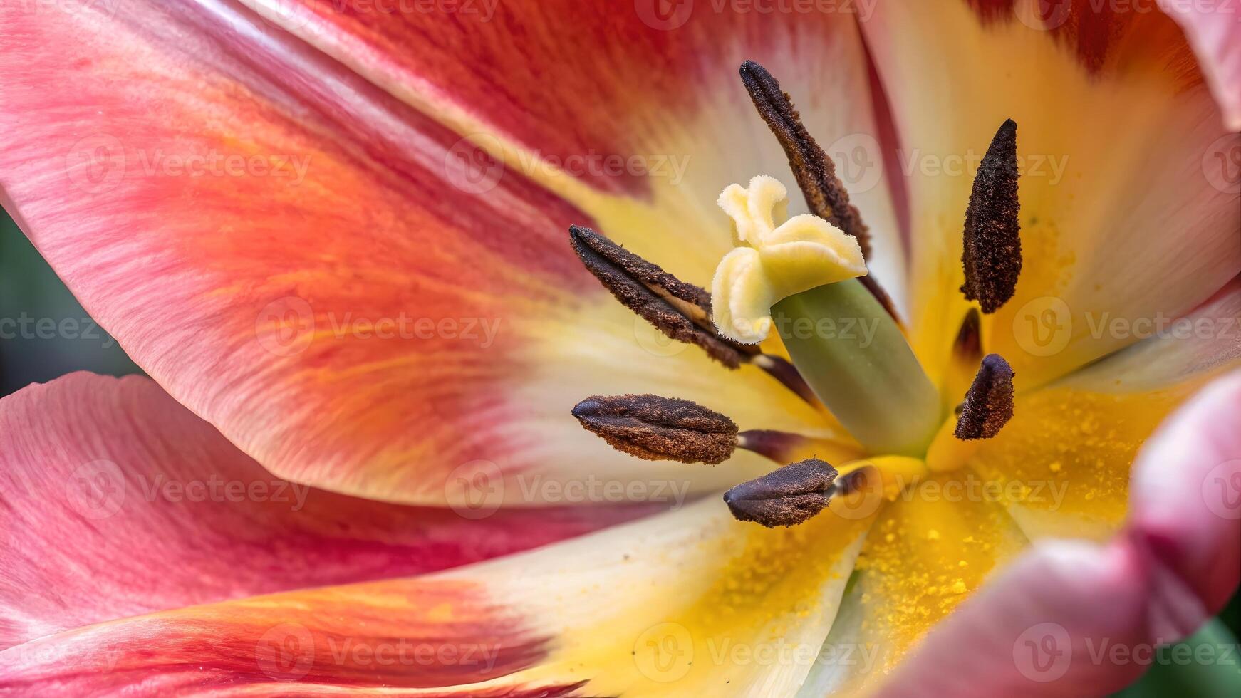 Vibrant Tulip Close-Up Macro Photography for Nature Lovers and Botanical Enthusiasts, Detailed Petals and Stamen in Bloom photo